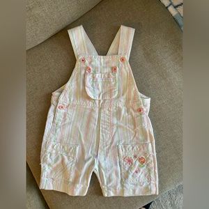 Vintage Bob Der Bar pink striped short overalls with flower embroidery